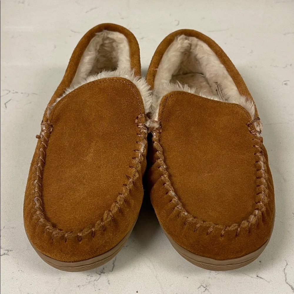 J. Crew Suede Scuff Slippers Men's Moccasin Slippers Size 7 Carmel Suede